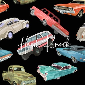Vintage Cars Seamless Pattern: Classic Car Digital Paper (PNG, PSD)