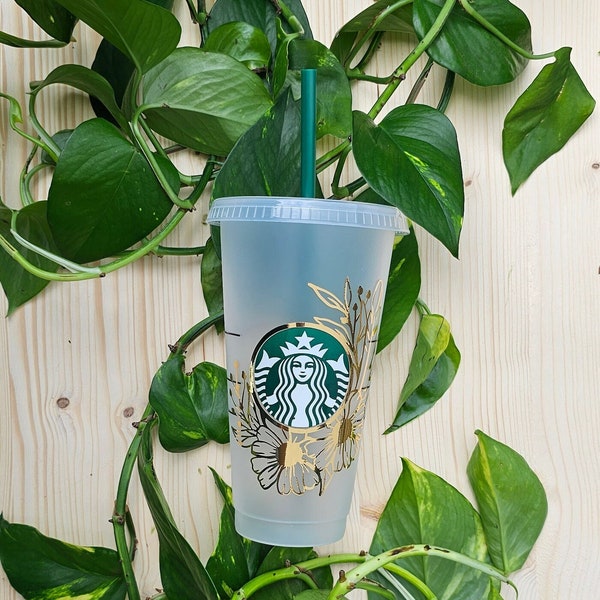 Starbucks Becher Cold Cup 700 ml "Blumen und Feder"