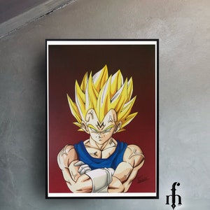 Illustration + Cadre signée Majin Vegeta format A4 - Tatoueur