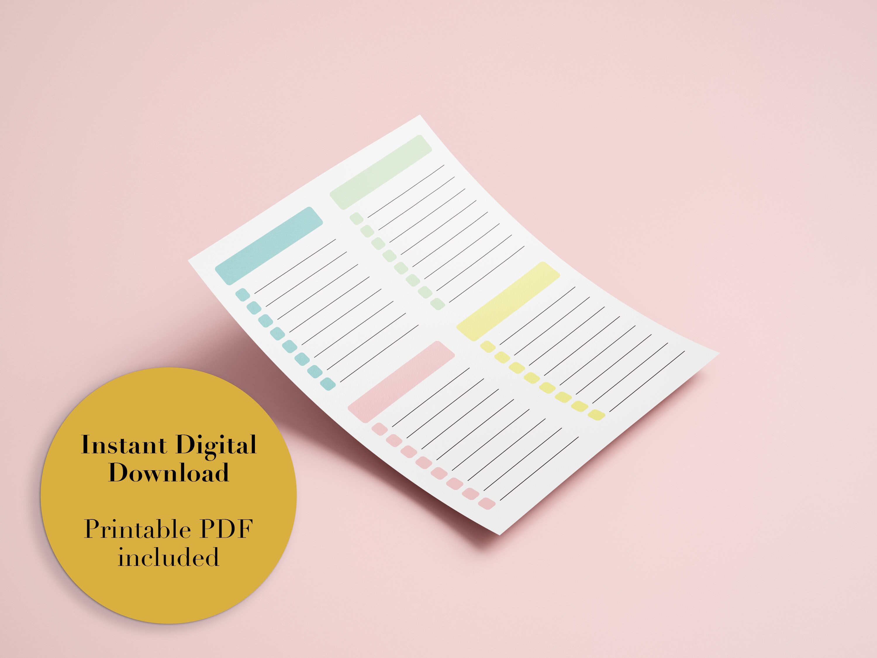 Ready to print blank checklist pdf digital download for etsy
