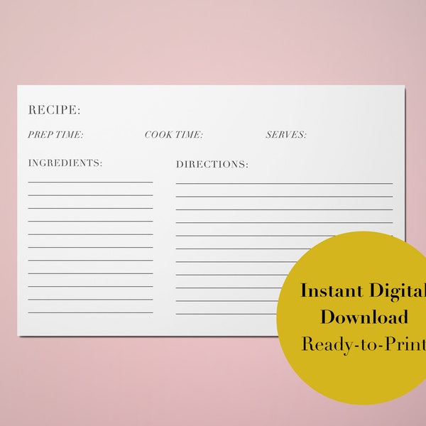 Ready-to-Print Recipe Cards| Modern, Simple, Minimalist Recipe Cards | Instant Download