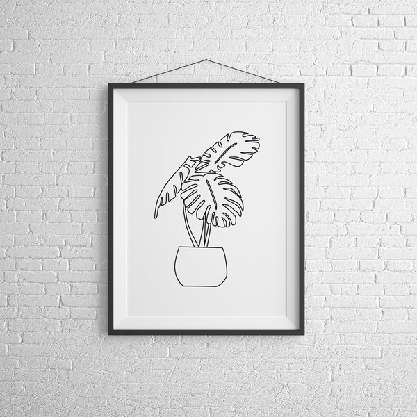 Monstera Plant Line Art | Instant Digital Download | Minimalist Ready-to-Print Artwork