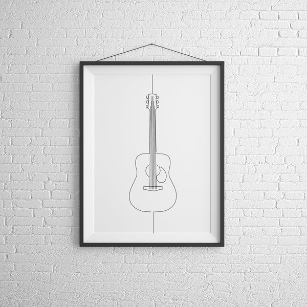 Guitar Line Art | Instant Digital Download | Minimalist Ready-to-Print Artwork