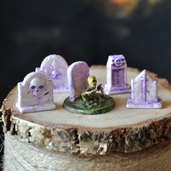Ensemble de 5 décors d'enceinte de tarentules mini tombes - Cimetière d'Halloween. Trousse de terrarium