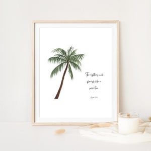 Psalm 92:12, The Righteous Will Flourish Like Palm Trees, Bible Verse Wall Art, Digital Download, Watercolor Christian Art, Modern Christian