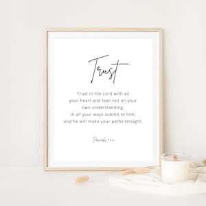 Proverbs 3:5-6, Trust in the Lord with All Your Heart, Bible Verse Wall Art, Digital Download, Christian Wall Art, Minimalist Christian Art