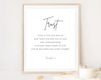 Proverbs 3:5-6, Trust in the Lord with All Your Heart, Bible Verse Wall Art, Digital Download, Christian Wall Art, Minimalist Christian Art