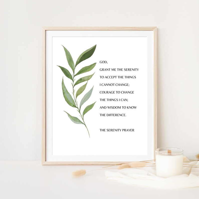 The Serenity Prayer Wall Art, Christian Prayer Wall Art, Botanical Scripture Wall Art Print, Bible Poster Print, Digital Download image 1