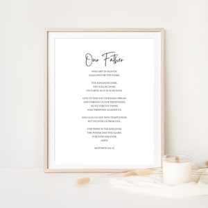 The Lords Prayer Print, Our Father Prayer Printable, Christian Home Scripture Sign, Scripture Wall Art, Bible Verse Sign, Minimal Christian