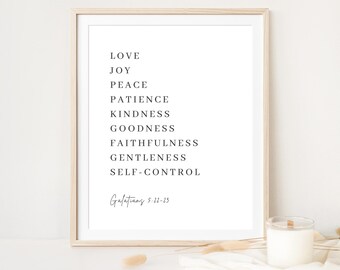 Galatians 5:22-23, Fruit of the Spirit, Bible Verse Print, Christian Scripture Wall Decor, Digital Download, Minimal Bible Verse Print