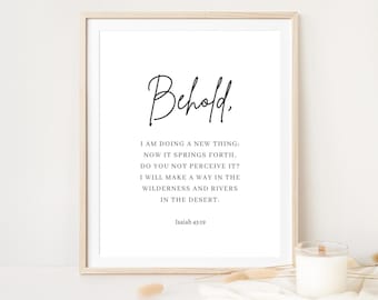 Isaiah 43:19, Behold I Am Doing a New Thing, Bible Verse Wall Art, Minimalist Christian Home Decor, Digital Download, Christian Gift