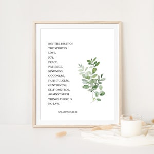 Galatians 5:22-23, Fruit of the Spirit, Bible Verse Print, Christian Wall Art, Botanical Scripture Print, Digital Download, Love, Joy, Peace