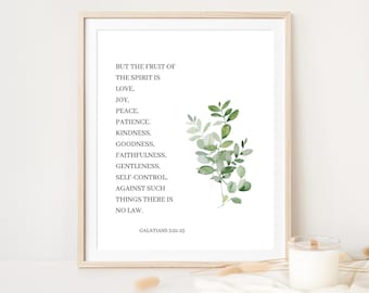 Galatians 5:22-23, Fruit of the Spirit, Bible Verse Print, Christian Wall Art, Botanical Scripture Print, Digital Download, Love, Joy, Peace