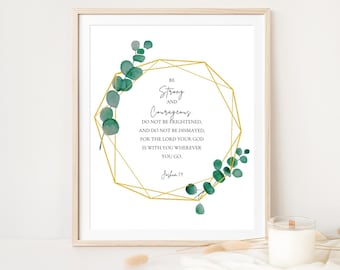 Joshua 1:9, Be Strong and Courageous, Be Strong Print, Watercolor Nursery, Bible Verse Art, Christian Wall Art, Scripture Print, Boys Room