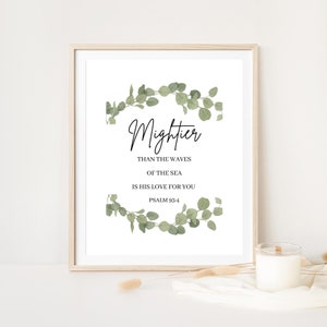 Psalm 93:4, Mightier than the Waves, Botanical Bible Verse Wall Art, Botanical Christian Print, Scripture Printable, Digital Download