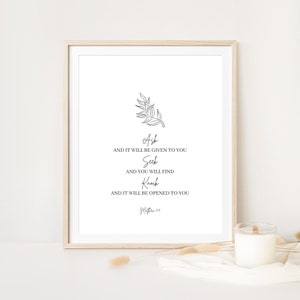 Matthew 7:7, Ask Seek Knock Bible Verse Printable Wall Art, Scripture Digital Print Poster, Christian Wall Decor, Faith Gift, Baptism Gift