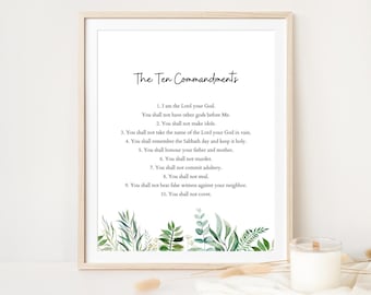 The Ten Commandments, Bible Verse Print, Christian Posters, Scriptures, Catholic, Christian Sign, Printable Wall Art, Digital Downloads