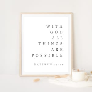 Matthew 19:26 With God All Things Are Possible Bible Verse Printable Wall Art Scripture Printable Living Room Decor Large Scripture art