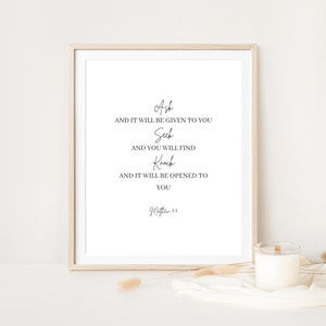 Matthew 7:7, Ask Seek Knock Bible Verse Printable Wall Art, Scripture Digital Print Poster, Christian Wall Decor, Faith Gift, Baptism Gift