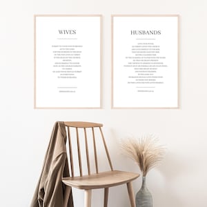 Wives and Husbands Wall Art, Ephesians 5:22-28 Printable Bible Verse Set of 2, Wedding Anniversary Decor, Christian Gift, Instant Download