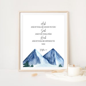 Matthew 7:7, Ask Seek Knock Bible Verse Printable Wall Art, Scripture Digital Print Poster, Christian Wall Decor, Faith Gift, Baptism Gift