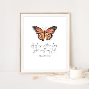 Psalm 46:5, God is Within Her She Will Not Fall, Bible Scripture Wall Art, Christian Wall Art, Scripture Print for Women, Digital Download