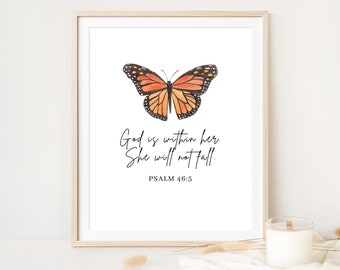 Psalm 46:5, God is Within Her She Will Not Fall, Bible Scripture Wall Art, Christian Wall Art, Scripture Print for Women, Digital Download