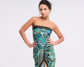 Strapless Printed Swimsuit "Emerald Grove"