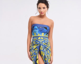 Strapless Printed Swimsuit "Positano Mosaic Giallo"