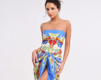 Strapless Printed Swimsuit "Amalfi Coast"