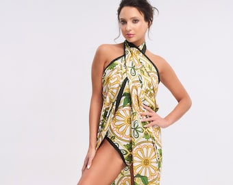 Pareo Sarong Beach Swimsuit Cover up Bikini Coverup Beach Wrap Italian Design Majolica Print Resort wear