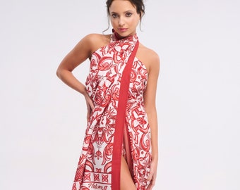 Pareo Sarong Beach Swimsuit Cover up Bikini Coverup Beach Wrap Italian Design Majolica Print Resort wear