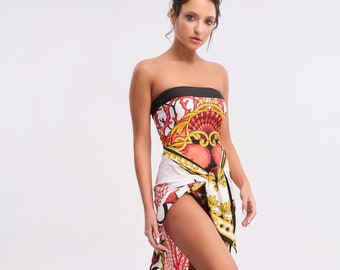 Strapless Printed Swimsuit "Ruby Reef"