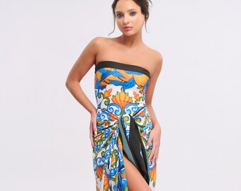 Strapless Printed Swimsuit "Sicilian Orange"