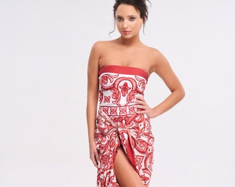 Strapless Printed Swimsuit "Positano Mosaic Rosso"