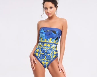 One piece Swimsuits monokini for women Majolica print Italian design swimwear Resort wear Beach Bathing suit