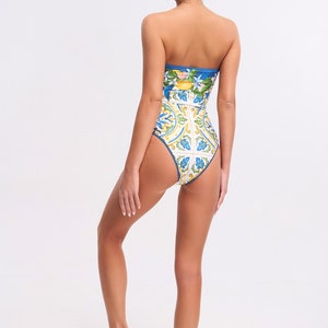 Strapless Printed Swimsuit, Resortwear, Vacationwear, Beachwear, Beach accessory, One piece swimsuit, Swimwear image 5