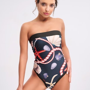 Strapless Printed Swimsuit, Resortwear, Vacationwear, Beachwear, Beach accessory, One piece swimsuit, Swimwear image 5
