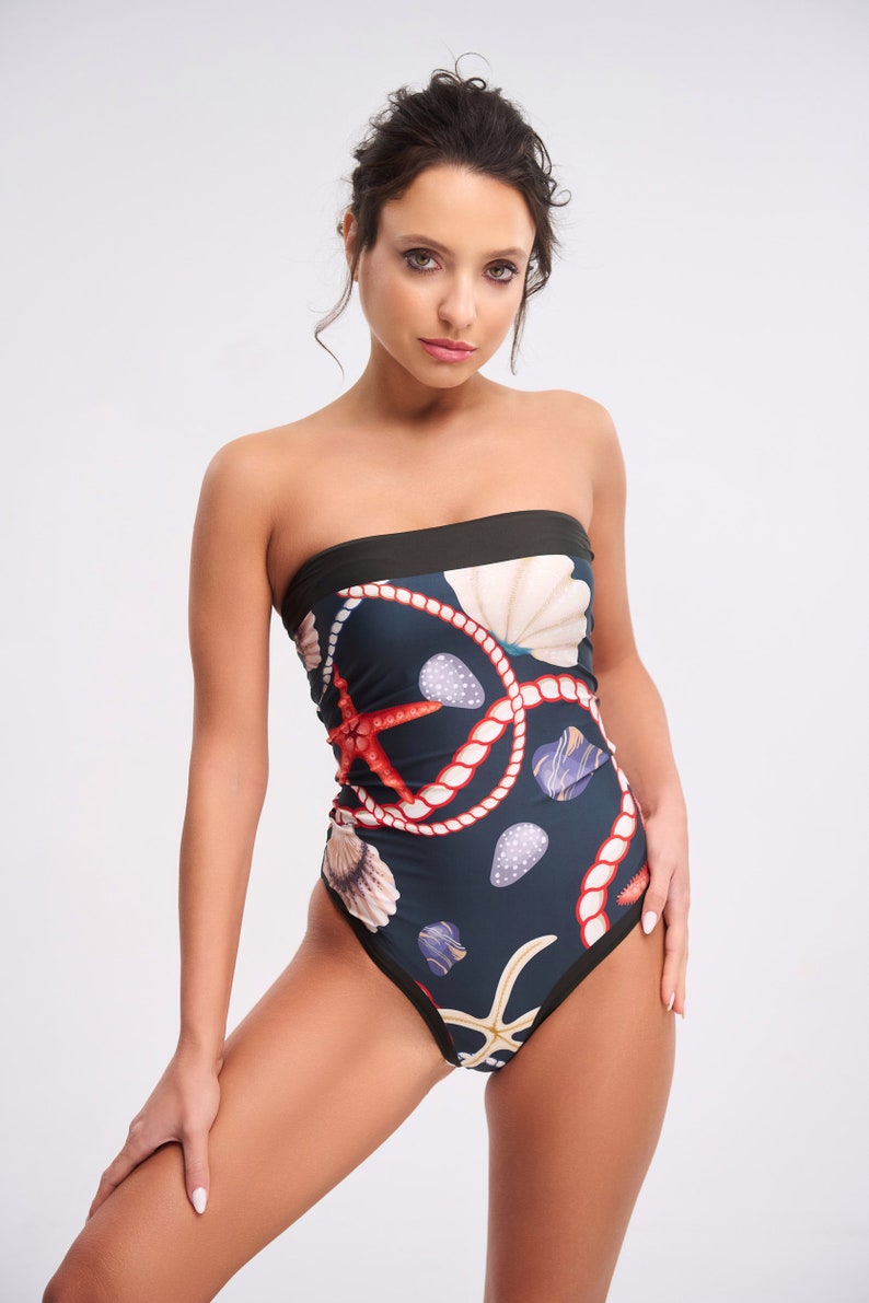 Strapless Printed Swimsuit, Resortwear, Vacationwear, Beachwear, Beach accessory, One piece swimsuit, Swimwear image 5