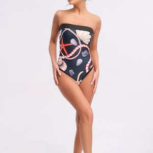 Strapless Printed Swimsuit, Resortwear, Vacationwear, Beachwear, Beach accessory, One piece swimsuit, Swimwear image 3