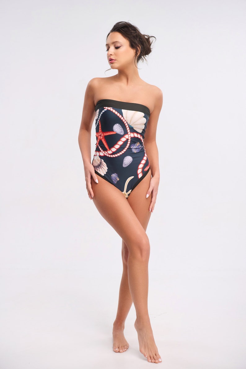 Strapless Printed Swimsuit, Resortwear, Vacationwear, Beachwear, Beach accessory, One piece swimsuit, Swimwear image 3