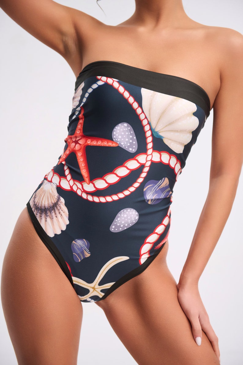 Strapless Printed Swimsuit, Resortwear, Vacationwear, Beachwear, Beach accessory, One piece swimsuit, Swimwear image 6