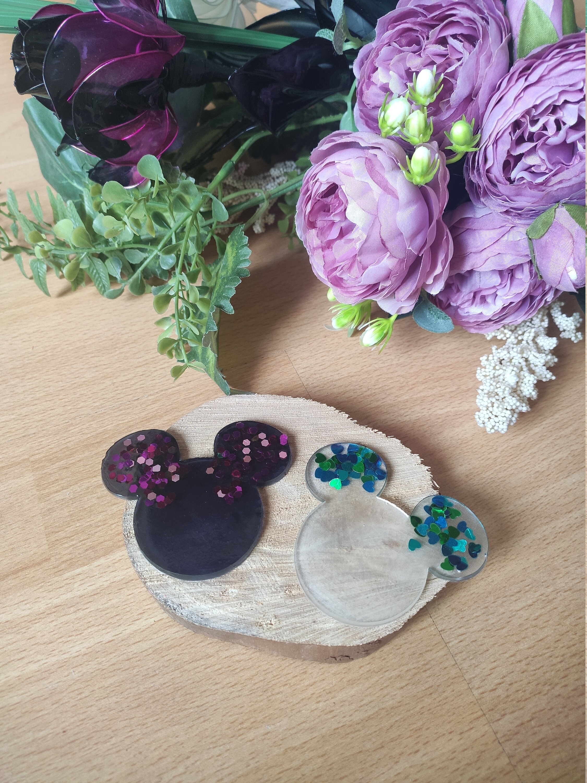 Resine Duo Mickey sur Socle en Bois