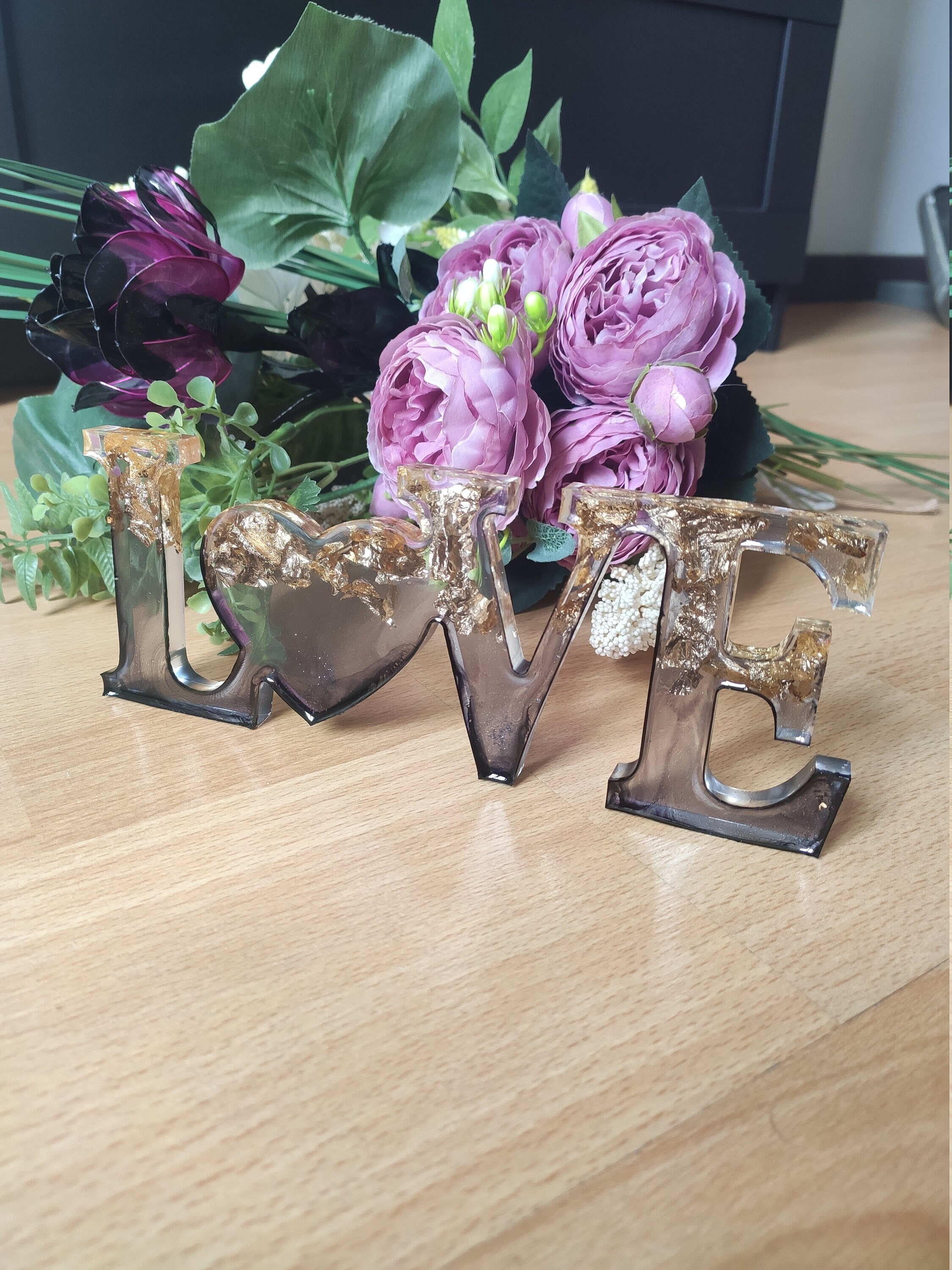 Resine Love avec Feuilles d'or