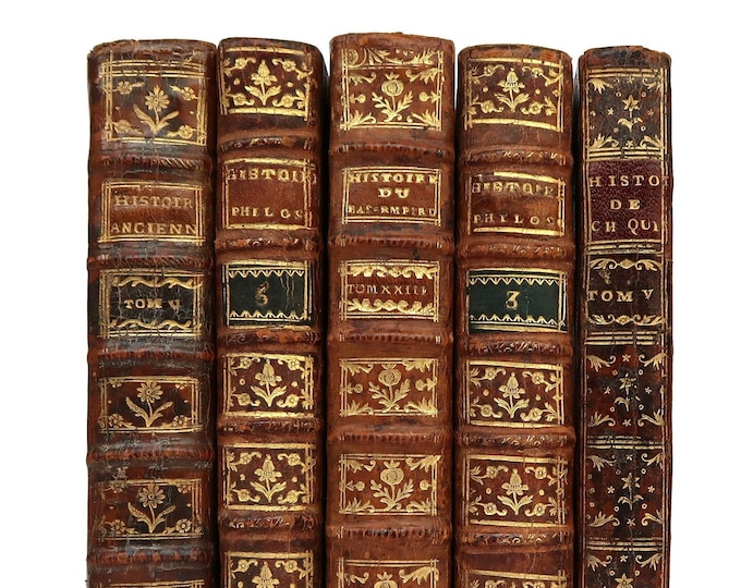 1700s Lot of 5 Antique Books Decorative Bindings Leather Book Set Decor Bundle of Antiquarian