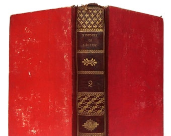 Historia de la Iglesia de 1809, libro antiguo francés encuadernado en cuero.