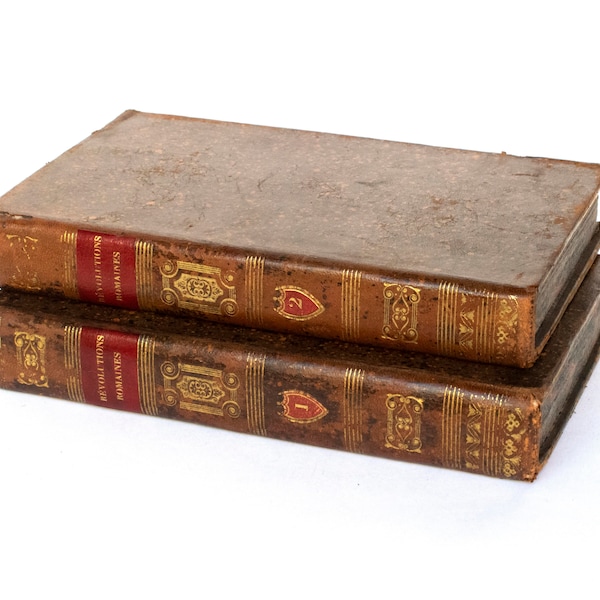 1835 Rome antique Histoire des révolutions de la République romaine Vertot Ensemble complet de 2 volumes Reliures en cuir Années 1800