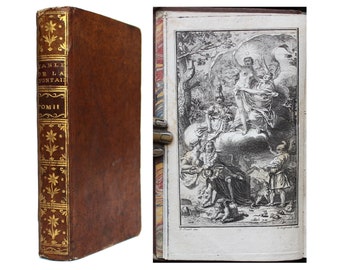 1752 The Fables of La Fontaine French Classic Literature Engraved Frontispiece Leather Binding 1700s