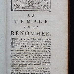 May include: A page from an antique book with a decorative border and the title "LE TEMPLE DE LA RENOMM&Eacute;E." The text describes a dreamlike vision of nature and the universe.