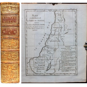1779 Livres de la Sainte Bible de Jérémie, Baruch et Ezéchiel, texte en latin et en français avec une carte du pays de Canaan Ancien Testament Biblia Sacra